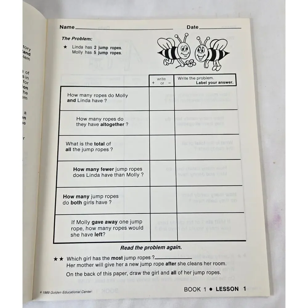 Golden Educational Center Math Story Problem Workbooks Worksheets K-3 Homeschool